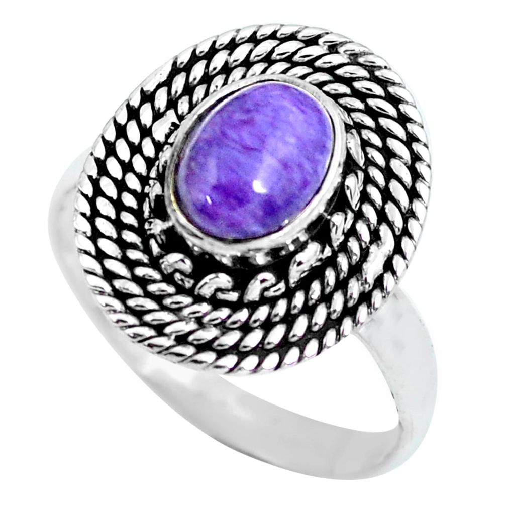 purple charoite 925 silver solitaire ring size 8 p63035