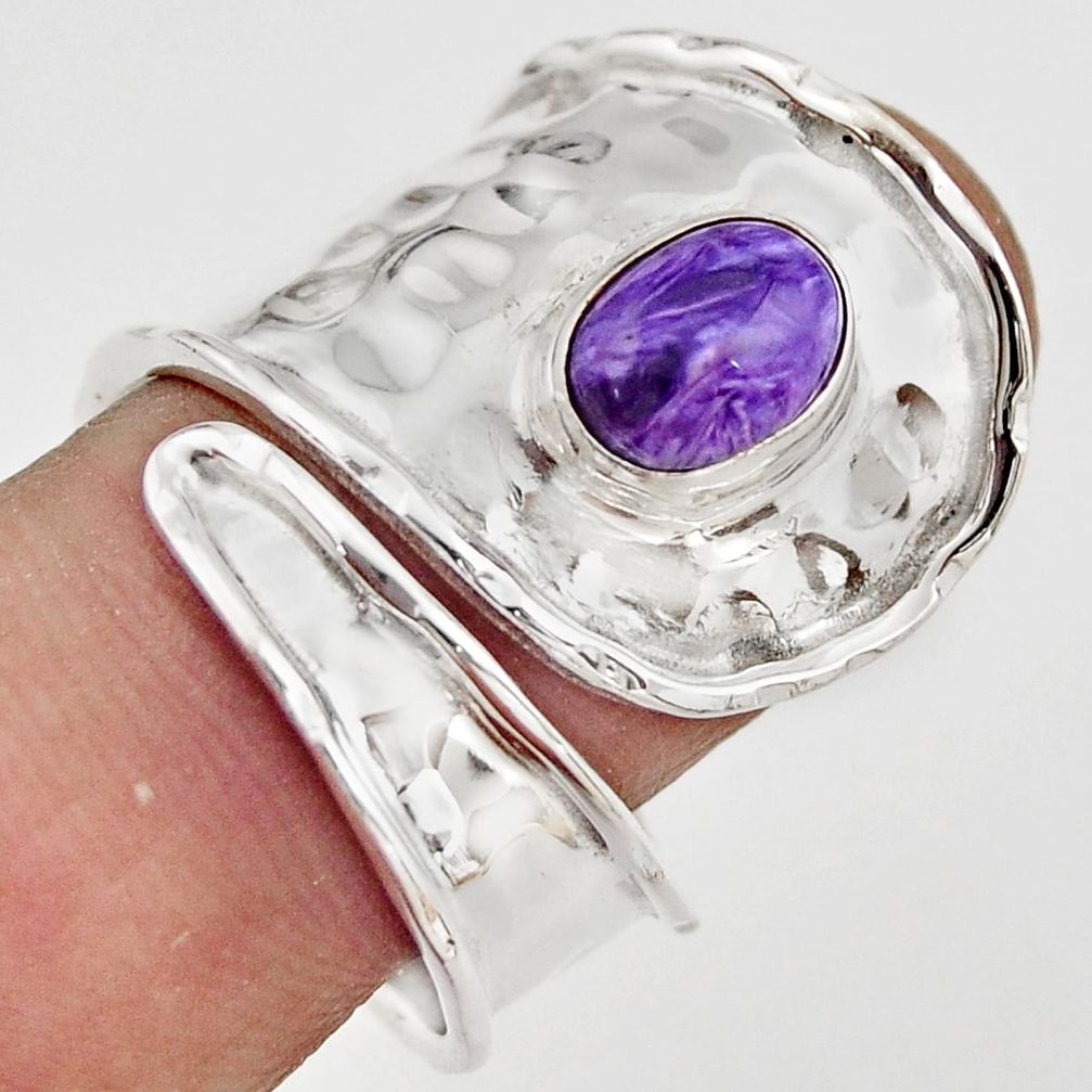 2.27cts natural purple charoite silver adjustable solitaire ring size 8.5 r21337