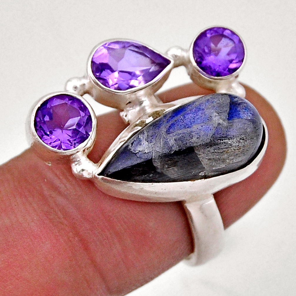 11.02cts natural purple chevron amethyst amethyst 925 silver ring size 6 n44573