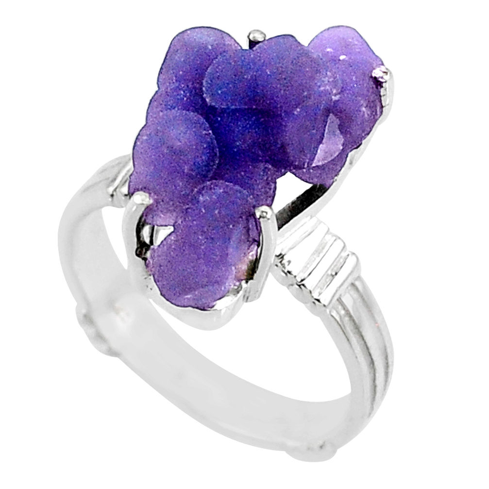 11.66cts natural purple grape chalcedony 925 silver solitaire ring size 8 r71654