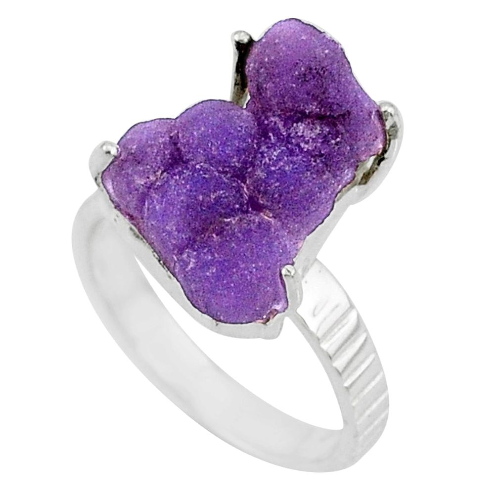 11.23cts natural purple grape chalcedony 925 silver solitaire ring size 8 r71659