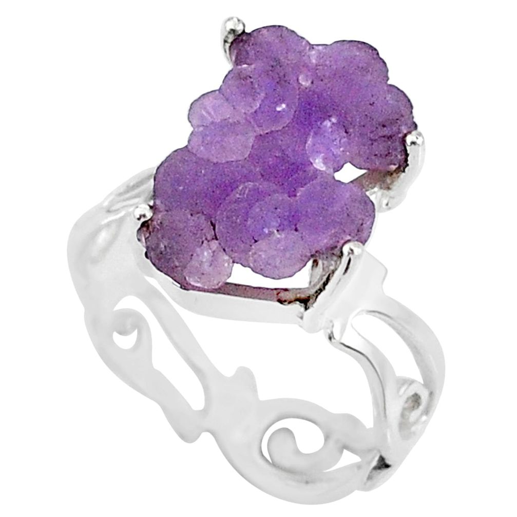 9.18cts natural purple grape chalcedony 925 silver solitaire ring size 8 r71666