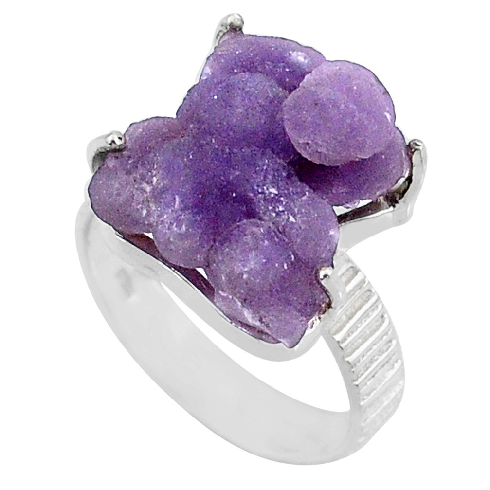 11.54cts natural purple grape chalcedony 925 silver solitaire ring size 8 r71672