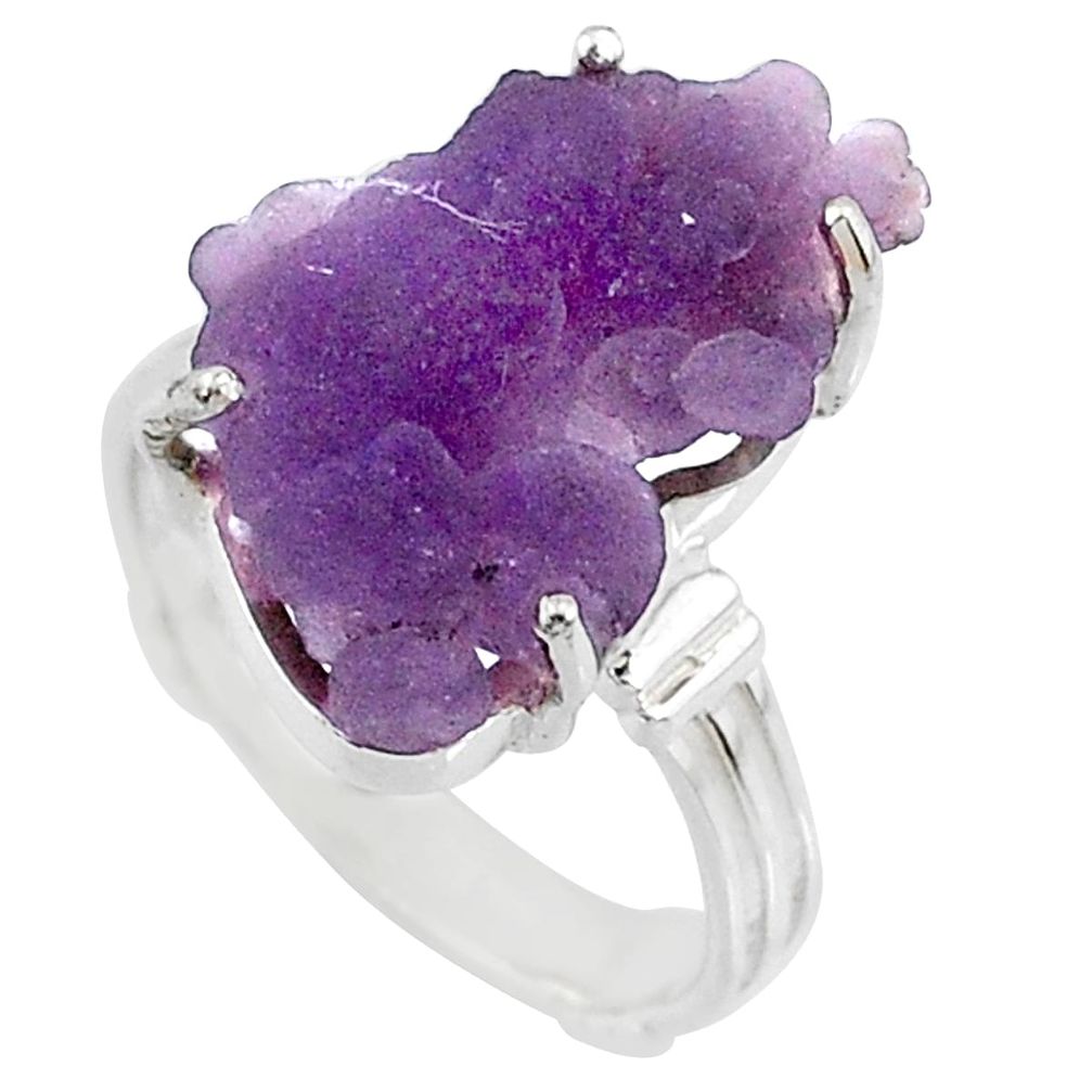 10.78cts natural purple grape chalcedony 925 silver solitaire ring size 8 r71673