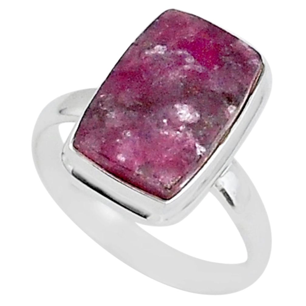 7.66cts natural purple lepidolite 925 silver solitaire ring size 10 t1485