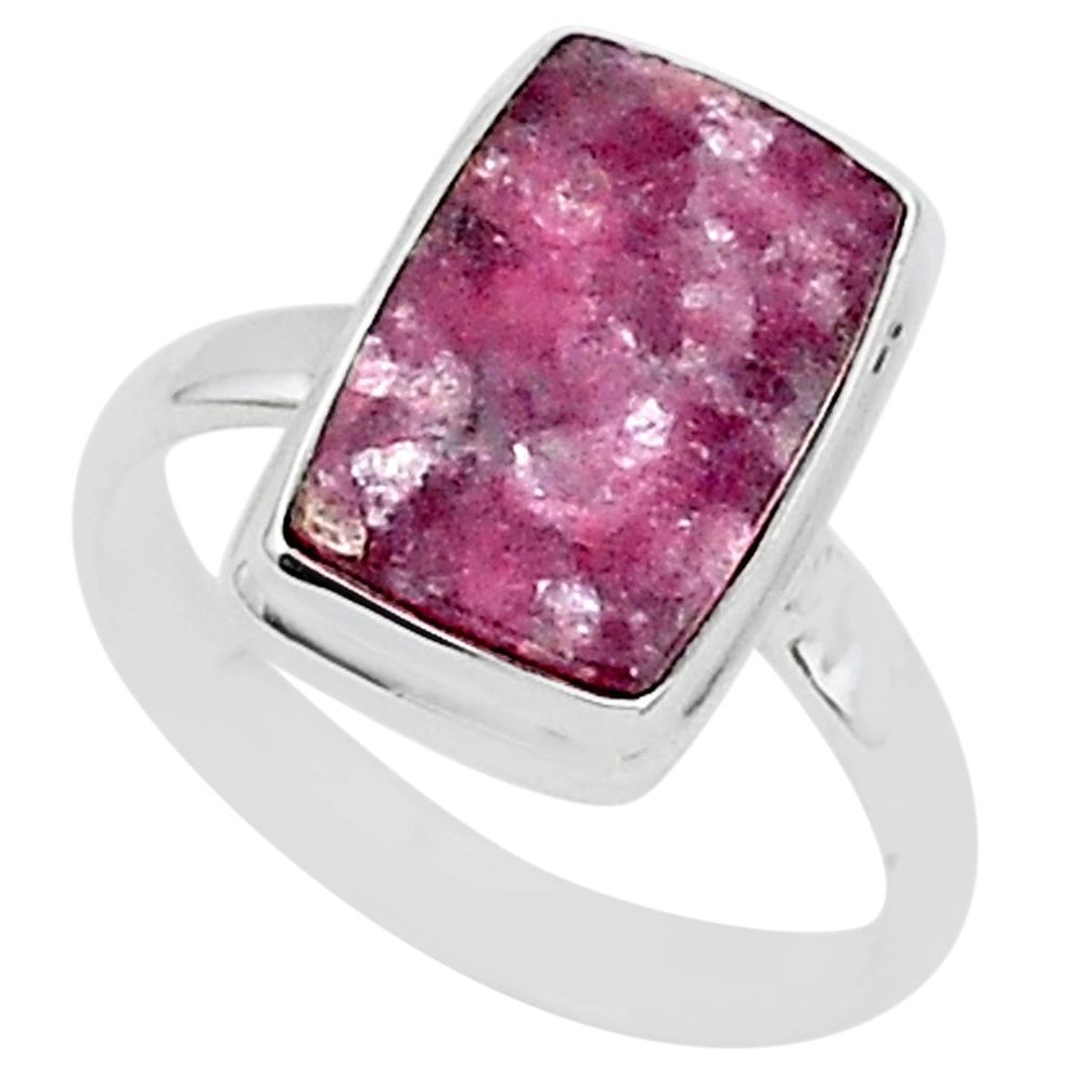 8.14cts natural purple lepidolite 925 silver solitaire ring size 11.5 t1489