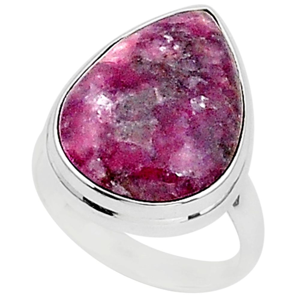 16.46cts natural purple lepidolite 925 silver solitaire ring size 8.5 t1495