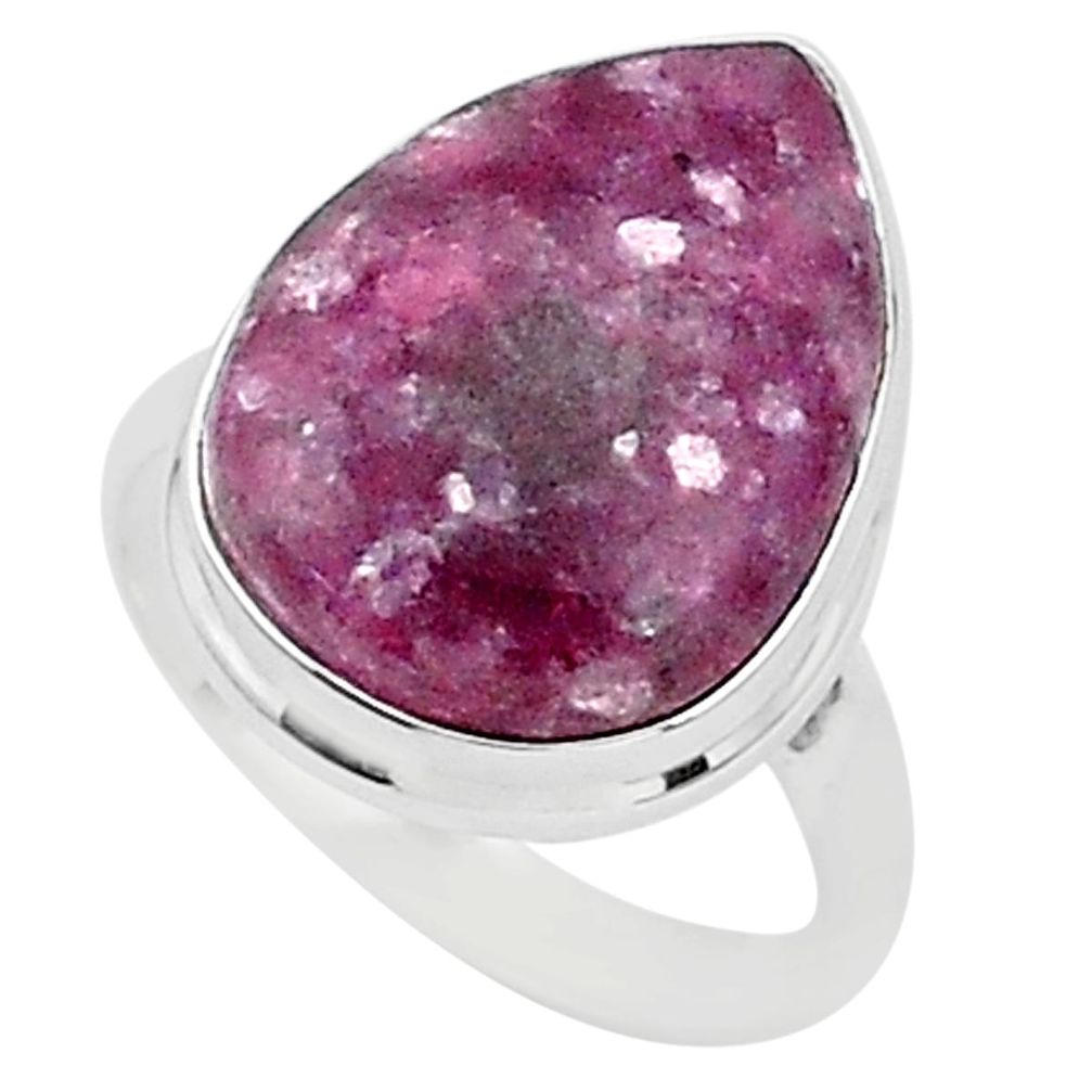 15.09cts natural purple lepidolite 925 silver solitaire ring size 10.5 t1499