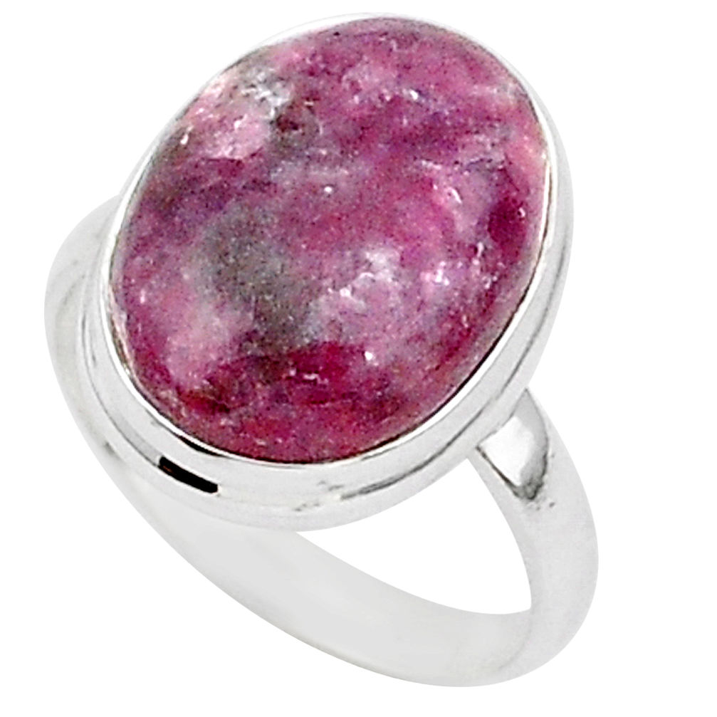 14.93cts natural purple lepidolite 925 silver solitaire ring size 11.5 t1539