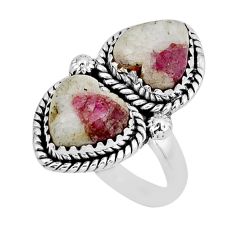 10.92cts natural purple lepidolite heart sterling silver ring size 8.5 y56438