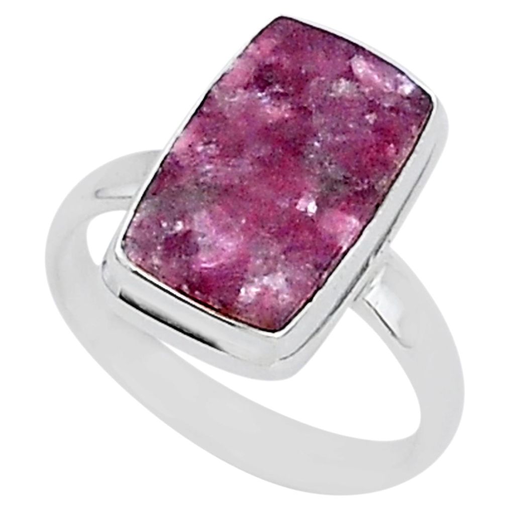 8.10cts natural purple lepidolite octagan silver solitaire ring size 10 t1486