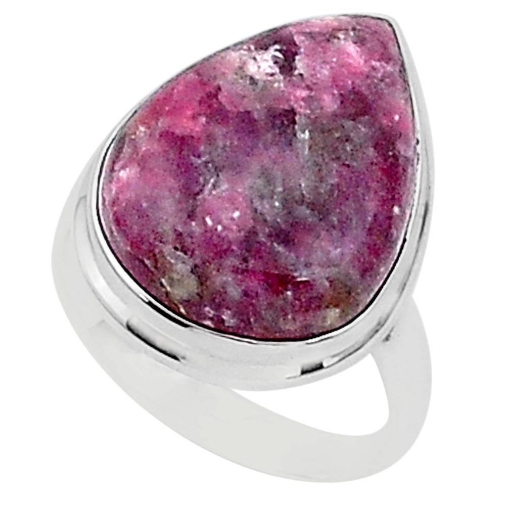 15.47cts natural purple lepidolite pear 925 silver solitaire ring size 9 t1497