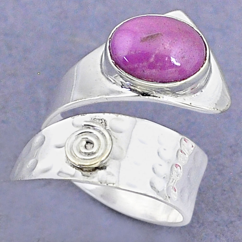 4.06cts natural purple phosphosiderite 925 silver adjustable ring size 7 t8702