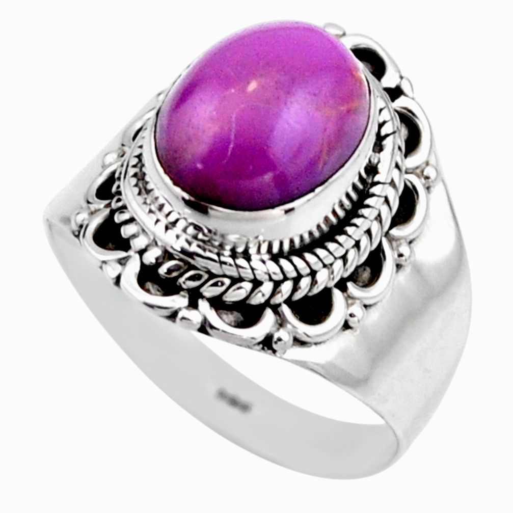 4.47cts natural purple phosphosiderite 925 silver solitaire ring size 6.5 r53319