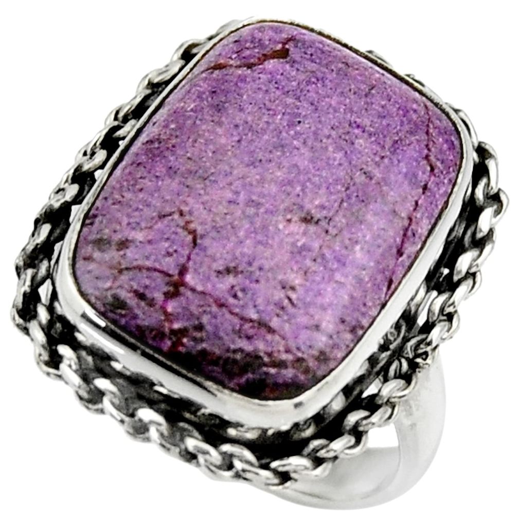 13.39cts natural purple purpurite 925 silver solitaire ring size 7 r28565