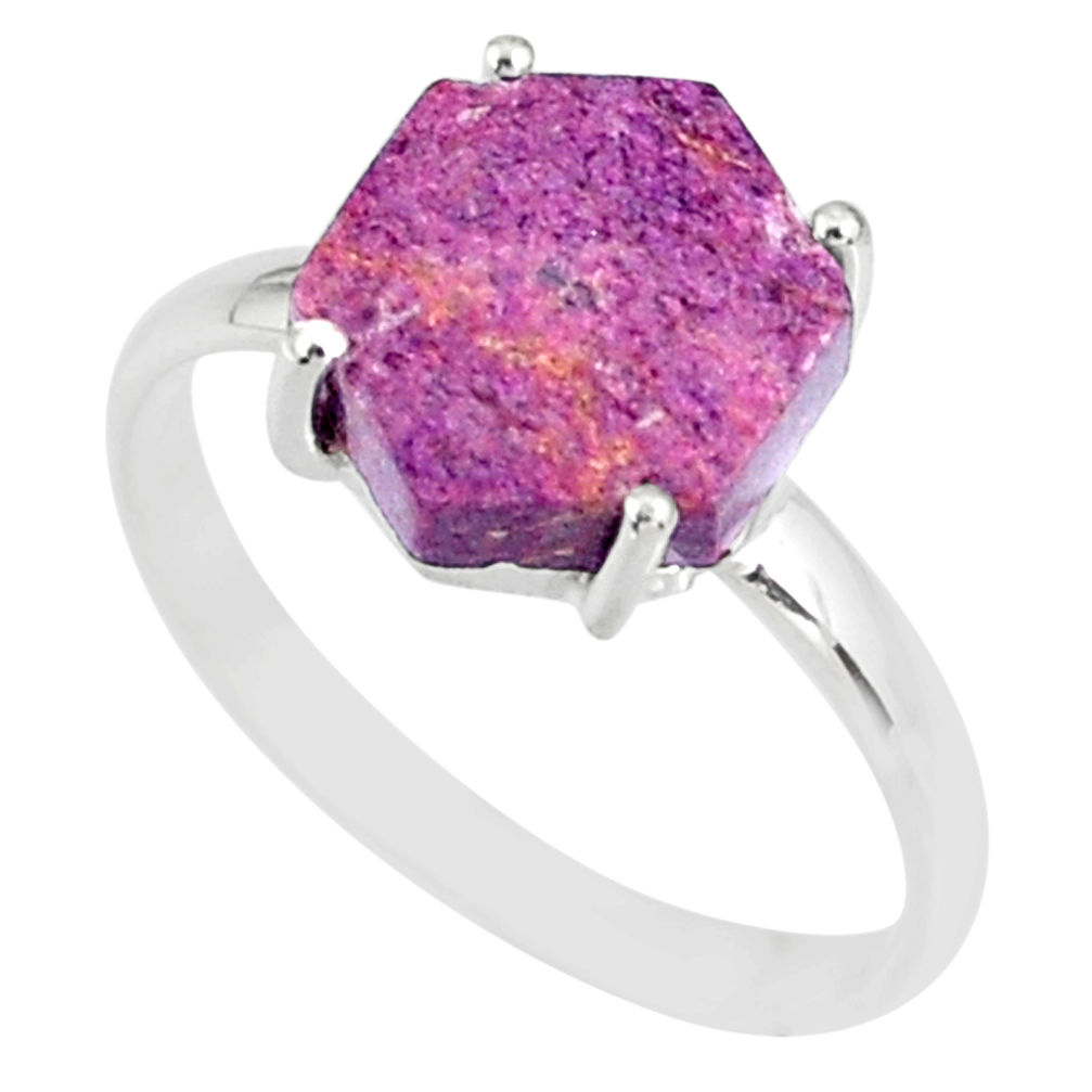 4.22cts natural purple purpurite stichtite silver solitaire ring size 9 r82042