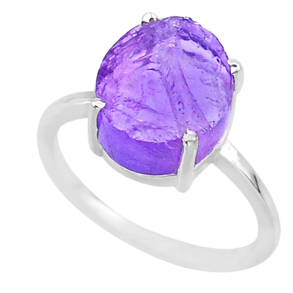 5.47cts natural purple raw amethyst rough 925 sterling silver ring size 7 r88901