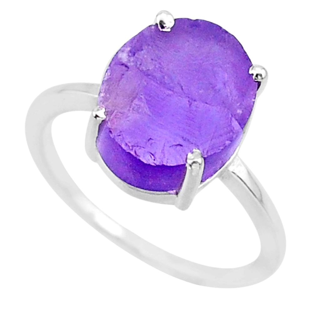 5.81cts natural purple raw amethyst rough 925 sterling silver ring size 7 r88903