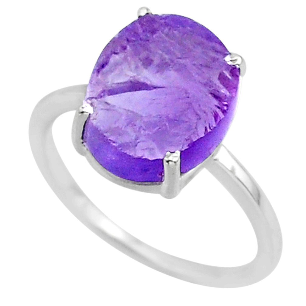 5.15cts natural purple raw amethyst rough 925 sterling silver ring size 7 r88907