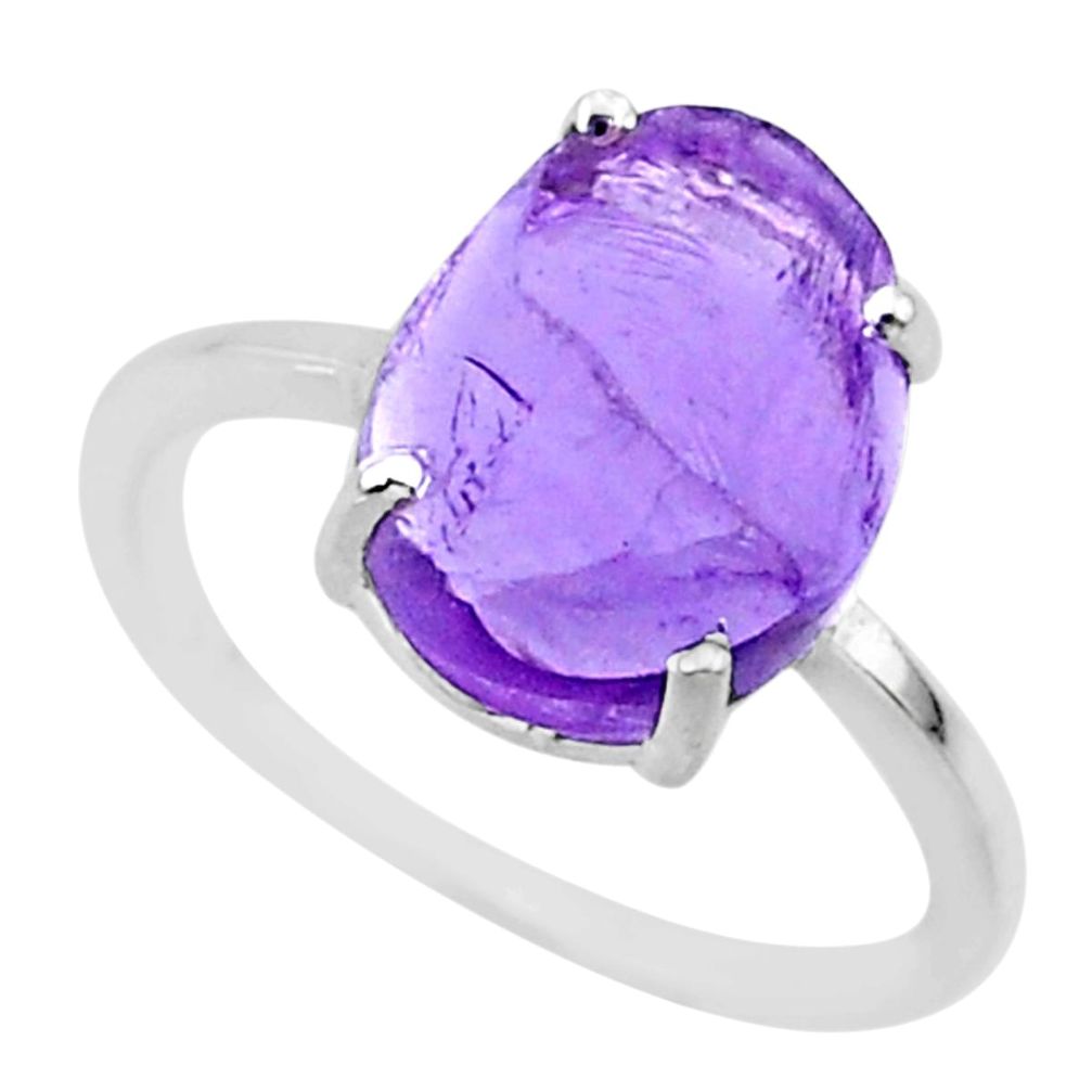 4.49cts natural purple raw amethyst rough 925 sterling silver ring size 7 r88915