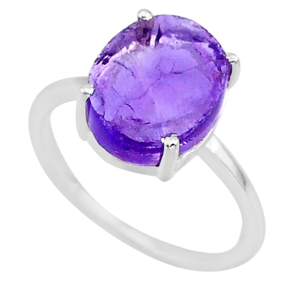 5.42cts natural purple raw amethyst rough 925 sterling silver ring size 8 r88906