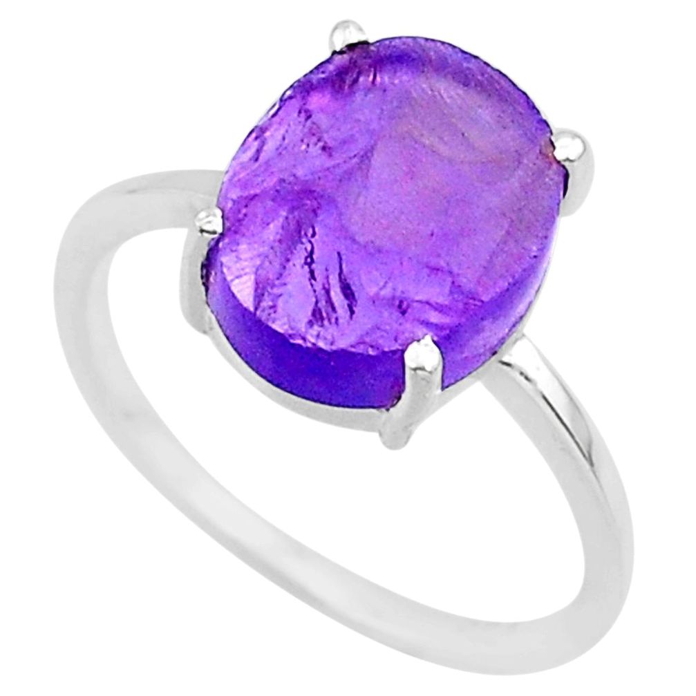 5.07cts natural purple raw amethyst rough 925 sterling silver ring size 8 r88909
