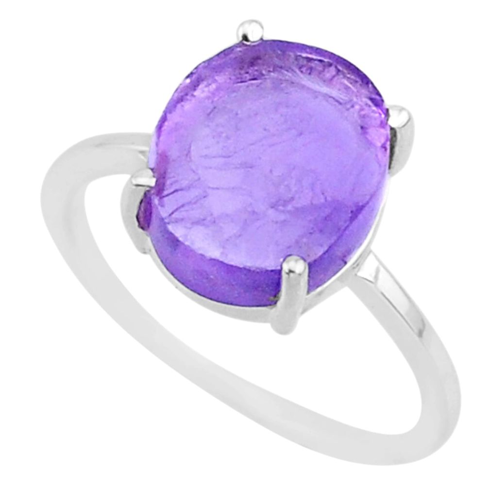 5.03cts natural purple raw amethyst rough 925 sterling silver ring size 8 r88914