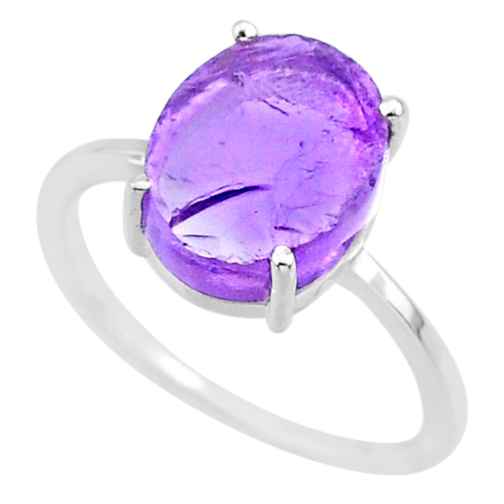 5.13cts natural purple raw amethyst rough 925 sterling silver ring size 9 r88904