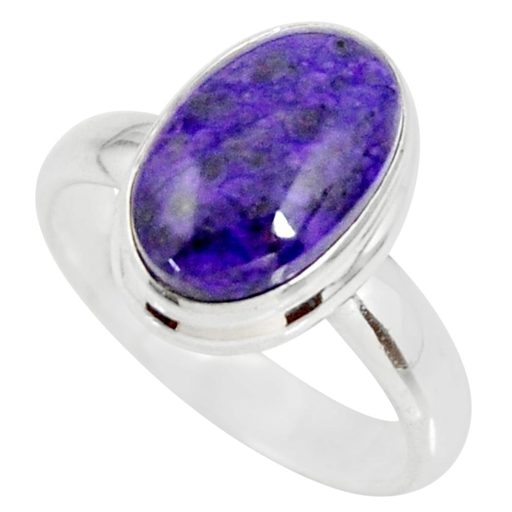 4.94cts natural purple sugilite 925 silver solitaire ring jewelry size 8 r34381