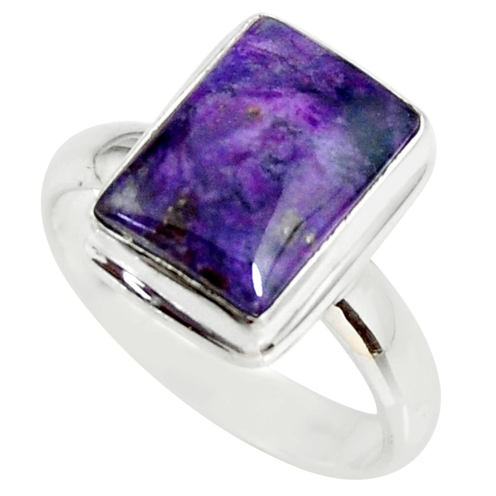 5.08cts natural purple sugilite 925 silver solitaire ring size 7.5 r34389