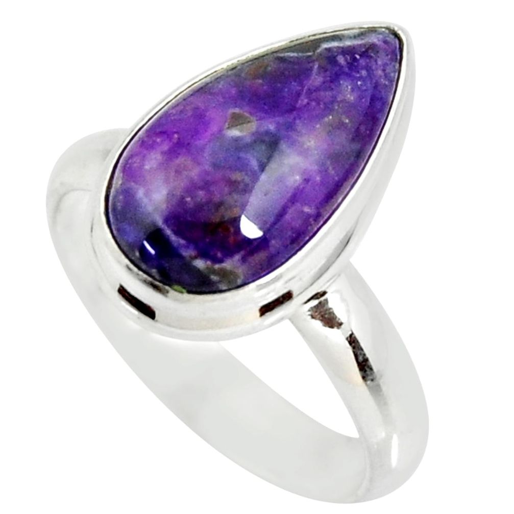 6.04cts natural purple sugilite pear 925 silver solitaire ring size 8 r34392