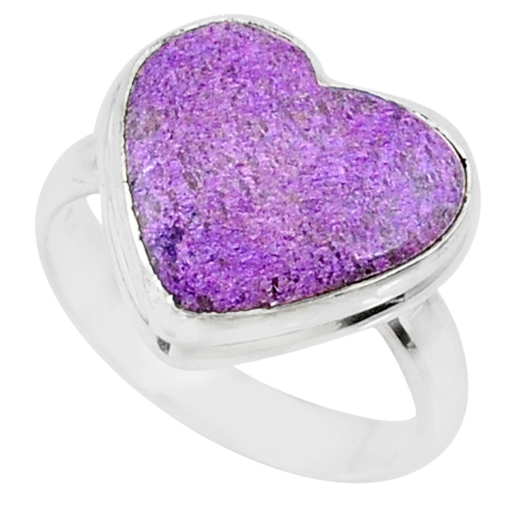 9.10cts natural purpurite stichtite heart silver solitaire ring size 8.5 r73377