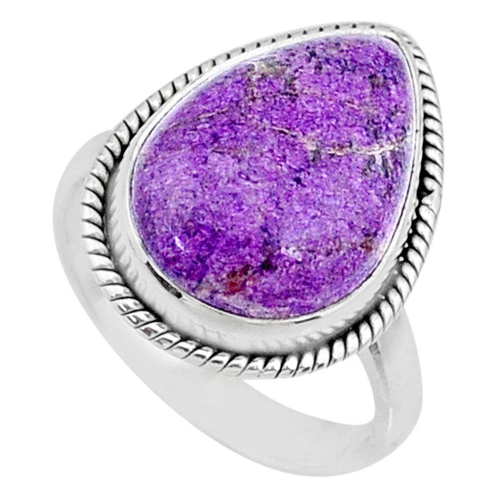 10.78cts natural purpurite stichtite pear silver solitaire ring size 8 r73374