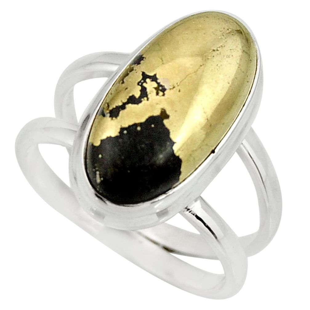 6.75cts natural pyrite in magnetite 925 silver solitaire ring size 8 r27240