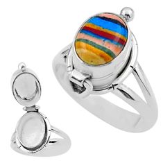 3.84cts natural rainbow calsilica oval 925 silver poison box ring size 8 u9573