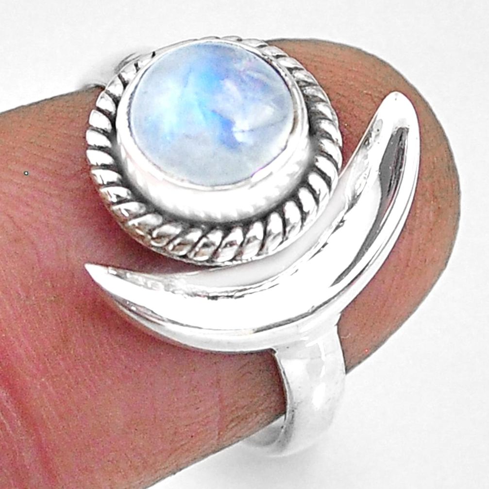 2.30cts natural rainbow moonstone 925 silver adjustable moon ring size 7 r89635