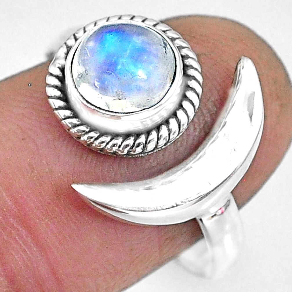 2.32cts natural rainbow moonstone 925 silver adjustable moon ring size 9 r89636
