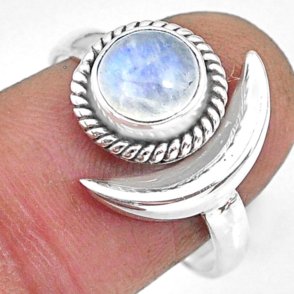 2.41cts natural rainbow moonstone 925 silver adjustable moon ring size 9 r89637