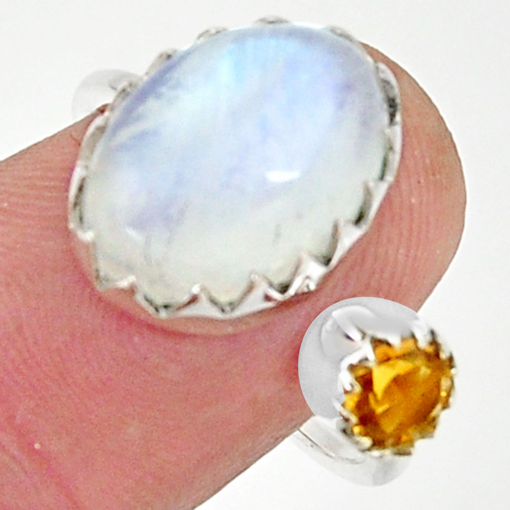 7.15cts natural rainbow moonstone 925 silver adjustable ring size 7.5 r33341