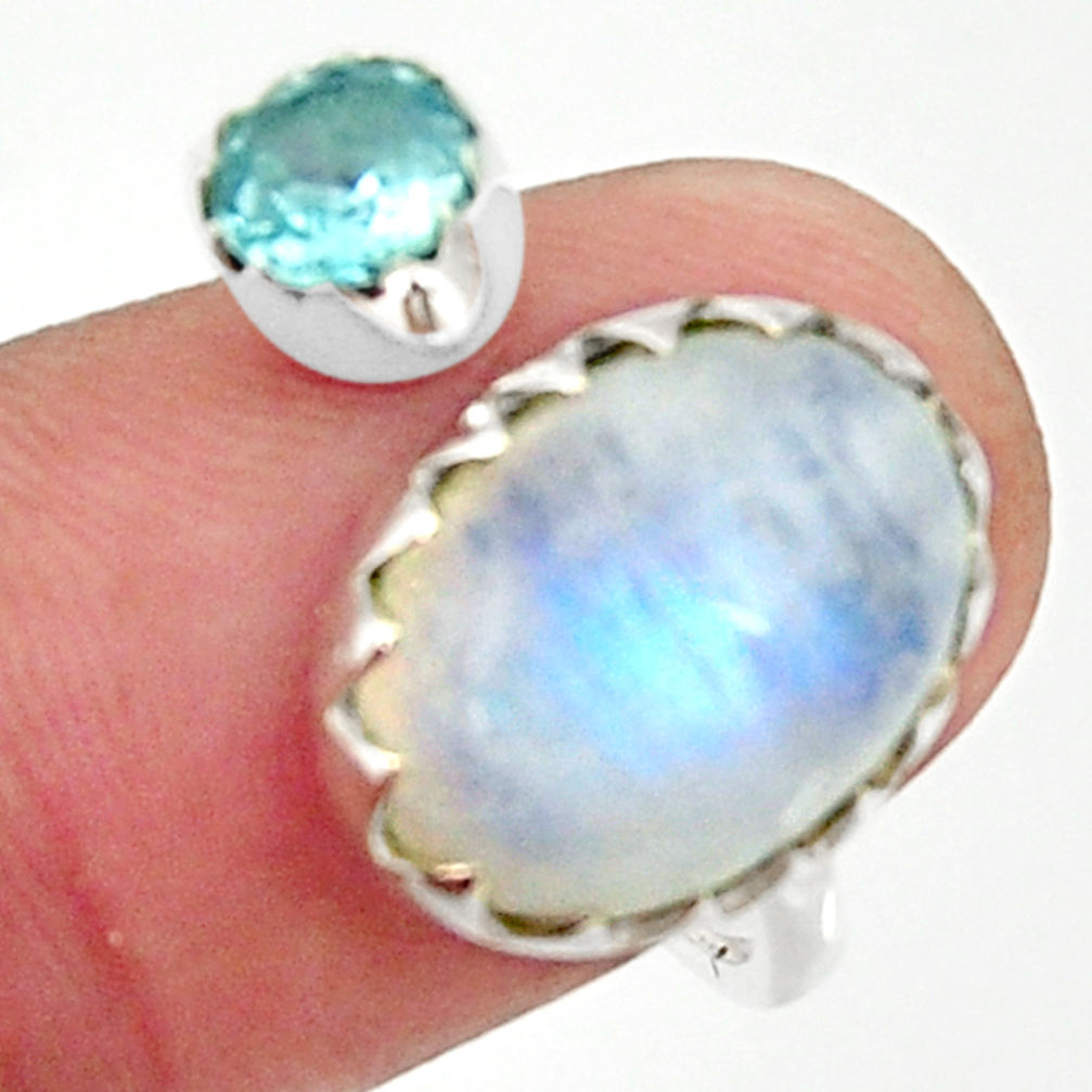 7.22cts natural rainbow moonstone 925 silver adjustable ring size 7.5 r33359