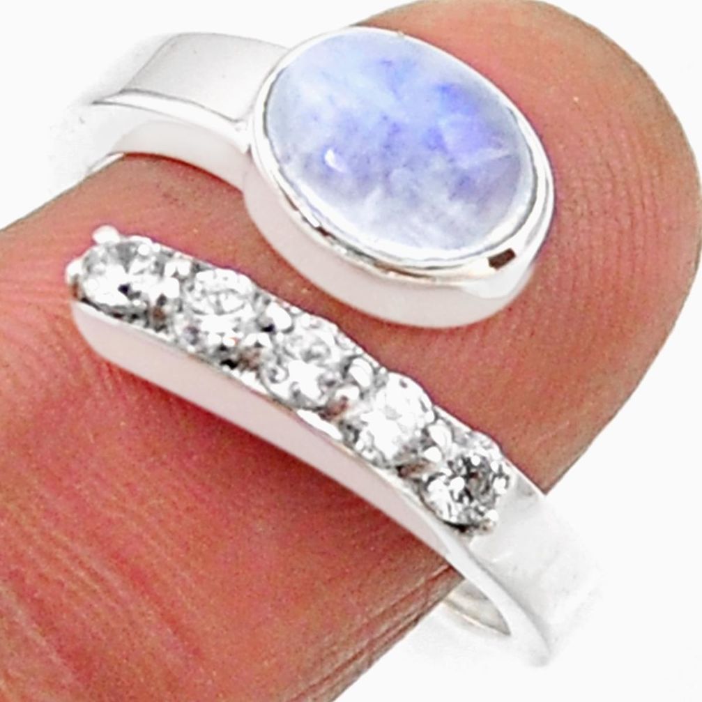 3.91cts natural rainbow moonstone 925 silver adjustable ring size 8.5 r54554