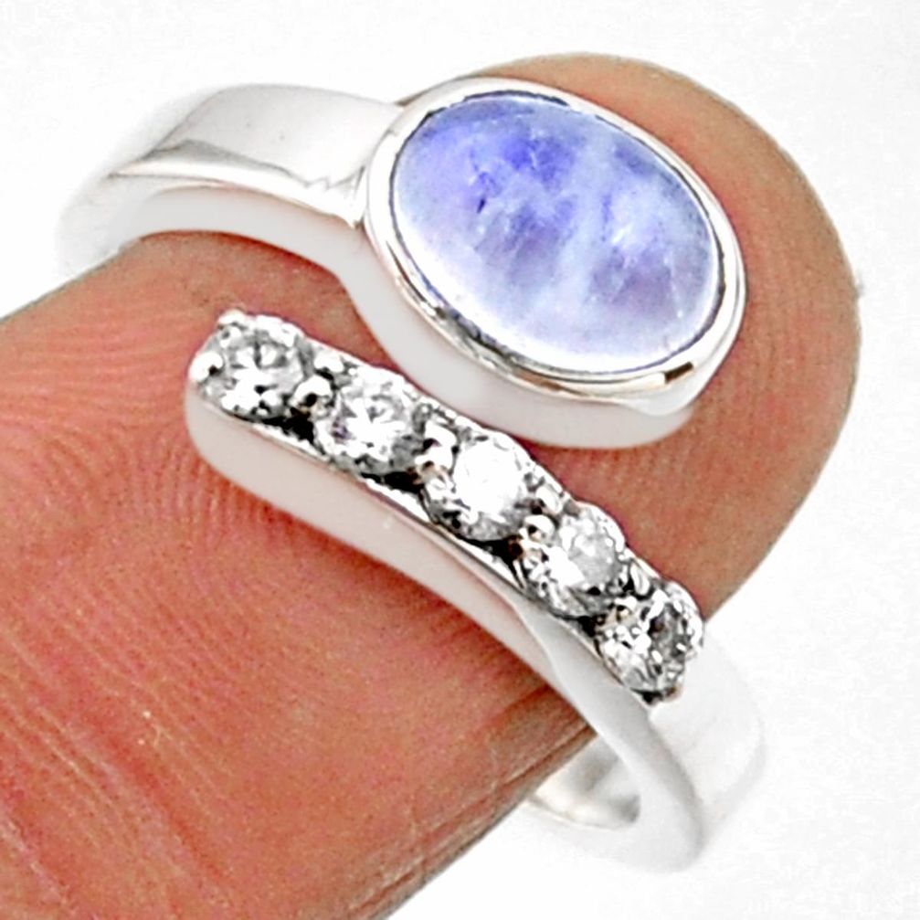 3.56cts natural rainbow moonstone 925 silver adjustable ring size 8.5 r54575