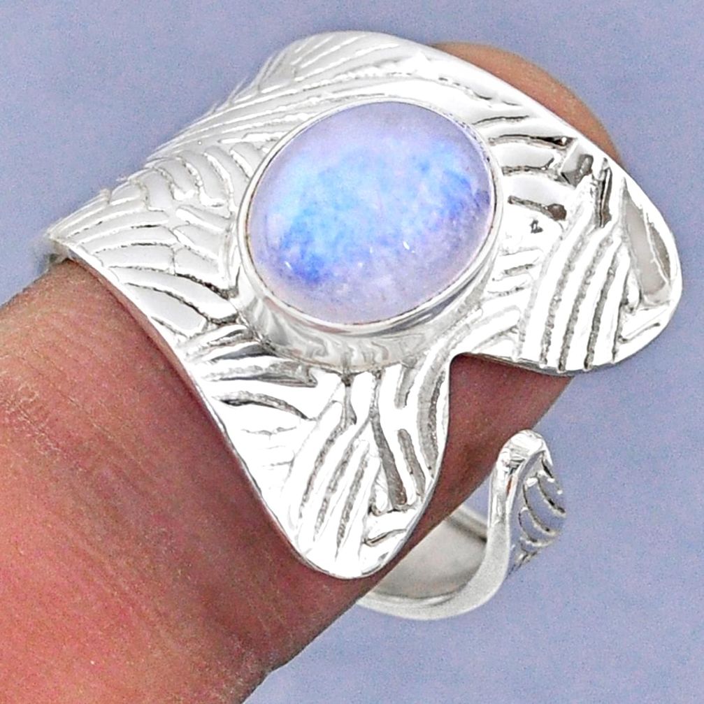 4.06cts natural rainbow moonstone 925 silver adjustable ring size 8.5 r63359