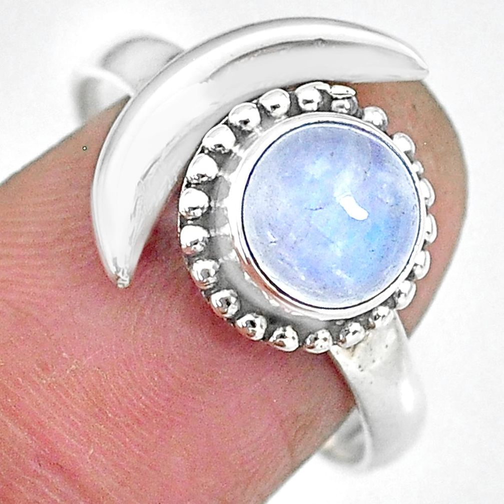 2.37cts natural rainbow moonstone 925 silver moon ring size 9.5 r89696