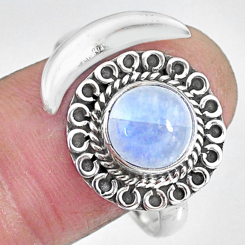2.93cts natural rainbow moonstone 925 silver moon ring size 9.5 r89716