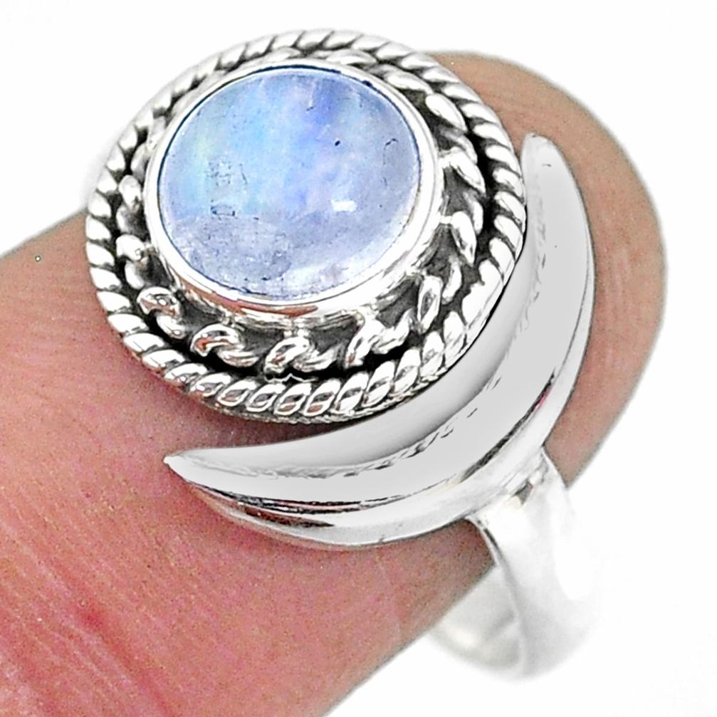 2.83cts natural rainbow moonstone 925 silver moon ring size 9.5 r89753