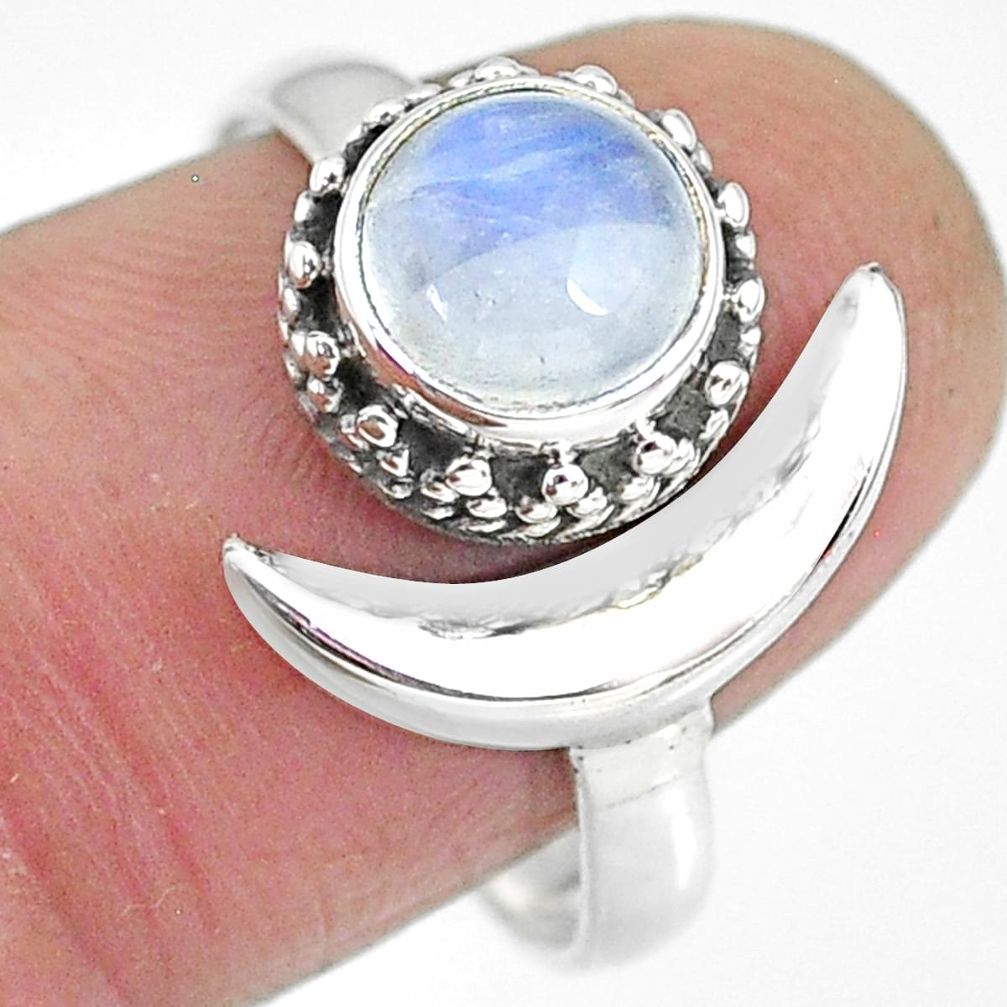 2.54cts natural rainbow moonstone 925 silver moon ring size 9.5 r89796