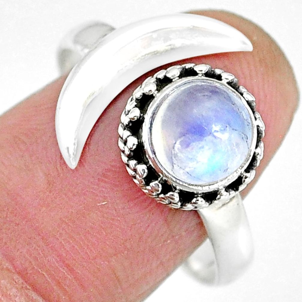2.54cts natural rainbow moonstone 925 silver moon ring size 9.5 r89812