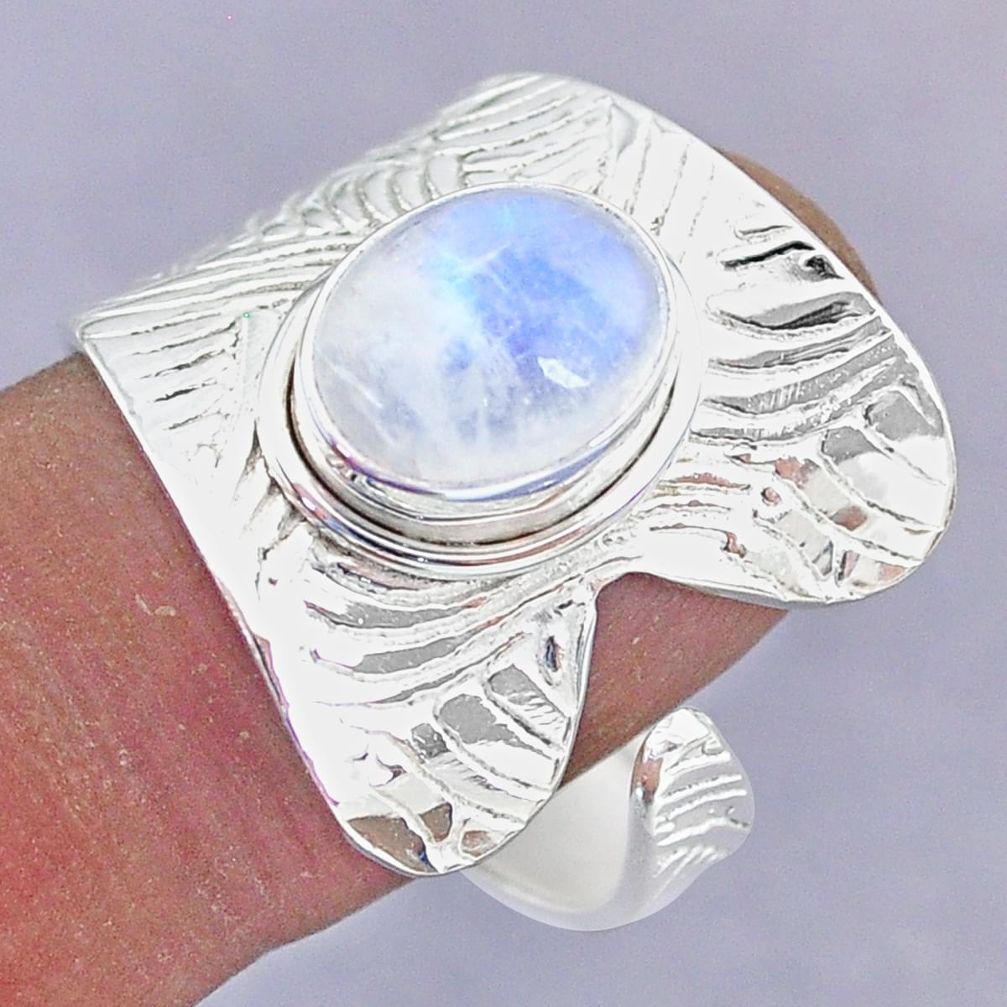 4.37cts natural rainbow moonstone 925 silver adjustable ring size 9.5 r90540