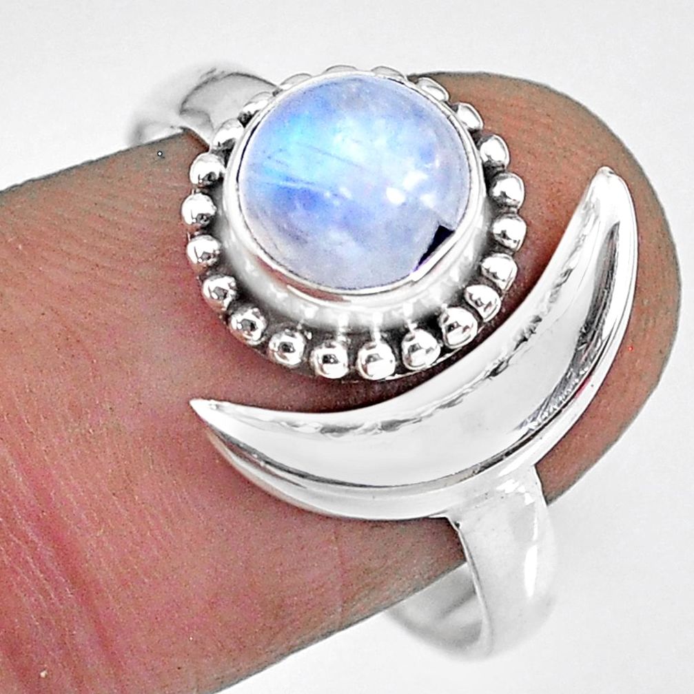 2.53cts natural rainbow moonstone 925 silver moon ring size 10 r89674